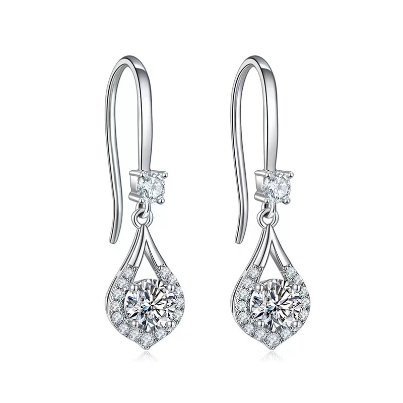 Trendy White Gold Plated Silver 925 1ct D Color VVS1 Moissanite Necklace Drop Earrings Jewelry Sets for Women Anniversary Gift