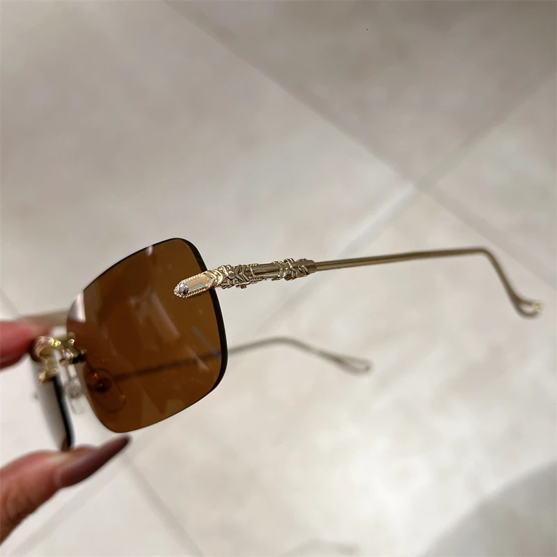 KAMMPT Rimless Rectangle Sunglasses Men Women Fashion in Vintage Shades Eyewear Ocean Lenses Sun Glasses 250320