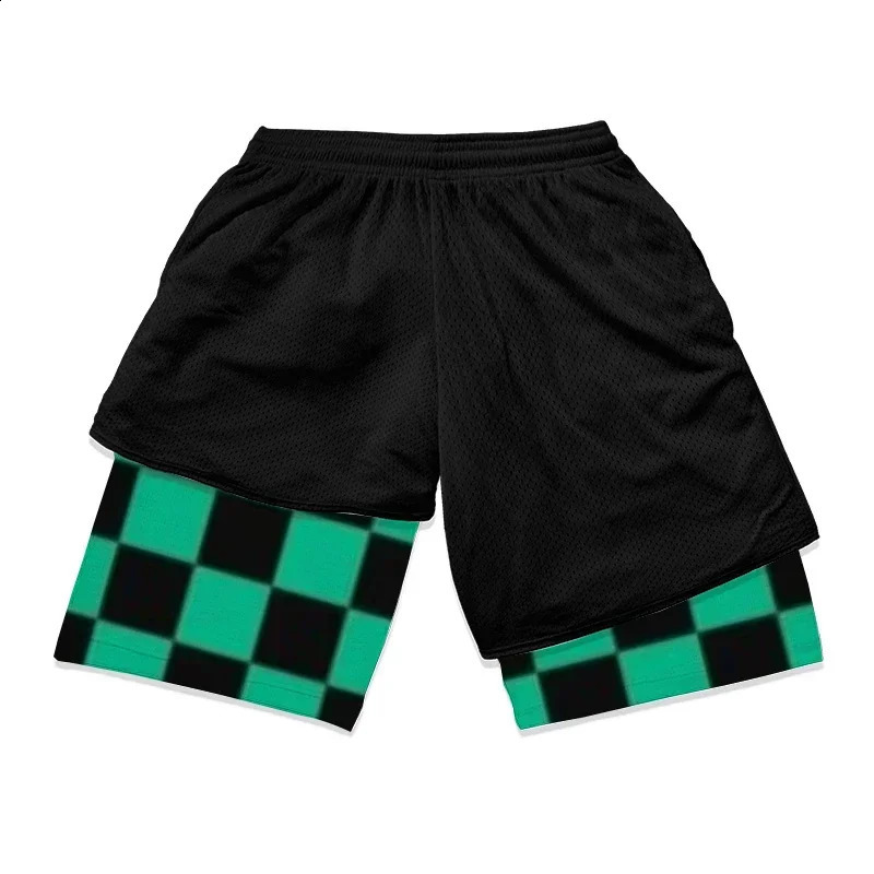 2in1 mens sports and fitness shorts fashionable 3D printed with pockets quick drying elastic summer running 250312
