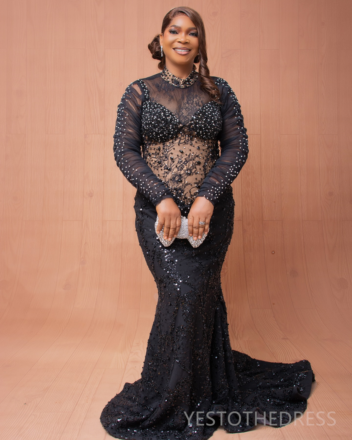 Plus Size Aso Ebi Black Prom Dresses 2025 Mermaid Prom Dress For Special Occasions High Neck Flora Illusion Beaded Lace Birthday Dress Second Receptio