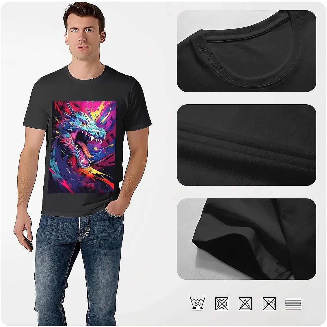 T shirt for Mens Mens Novelty T-Shirts Graphic 2D Print Summer Short Sleeve Anime Angry Dragon Shirts Tshirt Graphic Tee Casual Tops Clothes Short sle