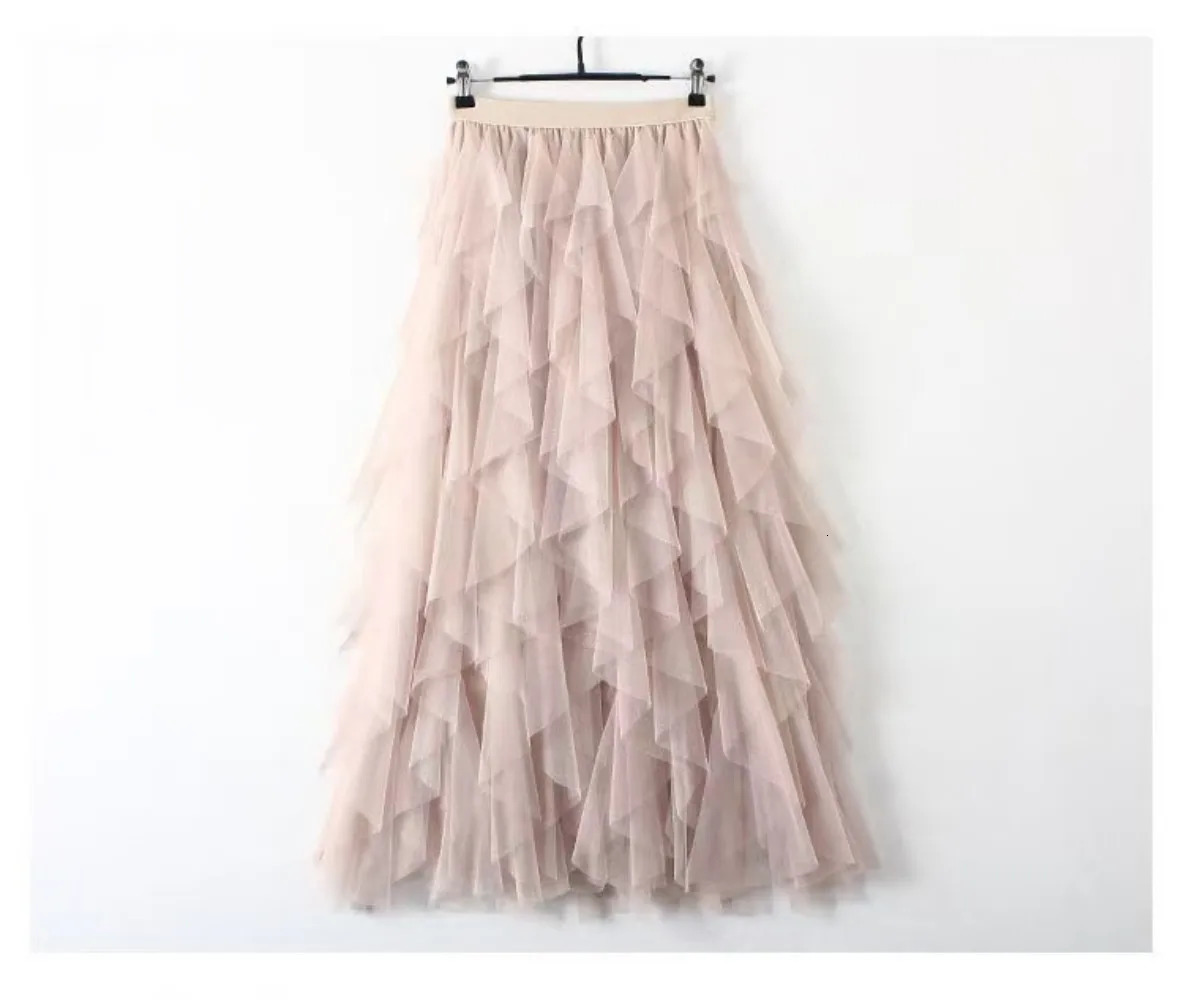 Tutu Tulle Long Maxi Skirt Women Fashion 2025 Korean Cute Pink High Waist Pleated Skirt Mesh Female Lady Aesthetic Faldas 250320