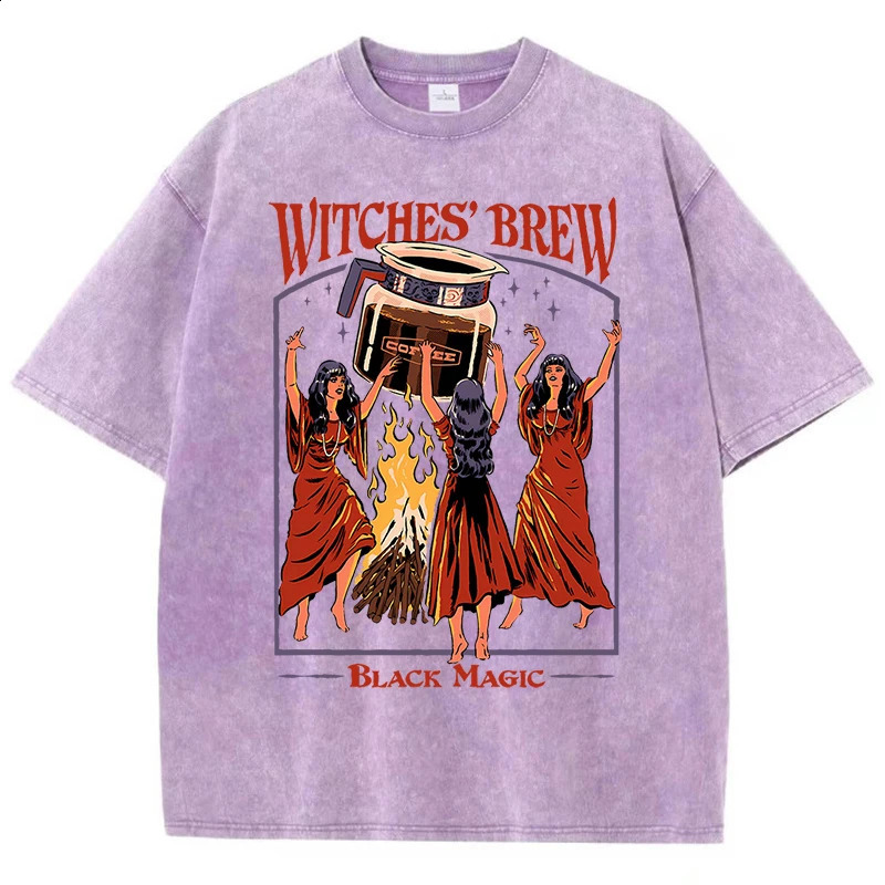 Witches Brew Coffee Black Magic Wash Retro Snowman T-shirt Summer Casual T-shirt Cotton Breathable Top 250317