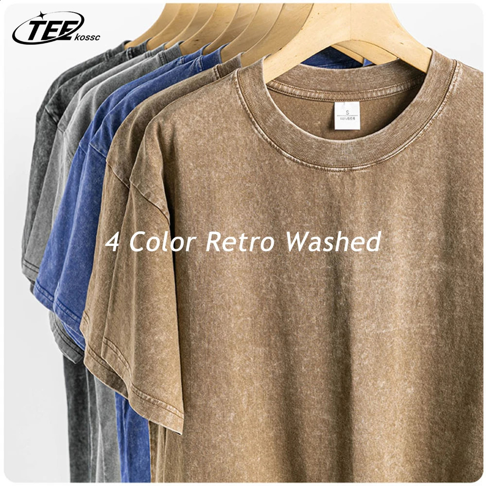 Couples wash vintage 230g heavy-duty cotton short sleeved T-shirt suitable for men women and summer solid color loose T-shirt 250317