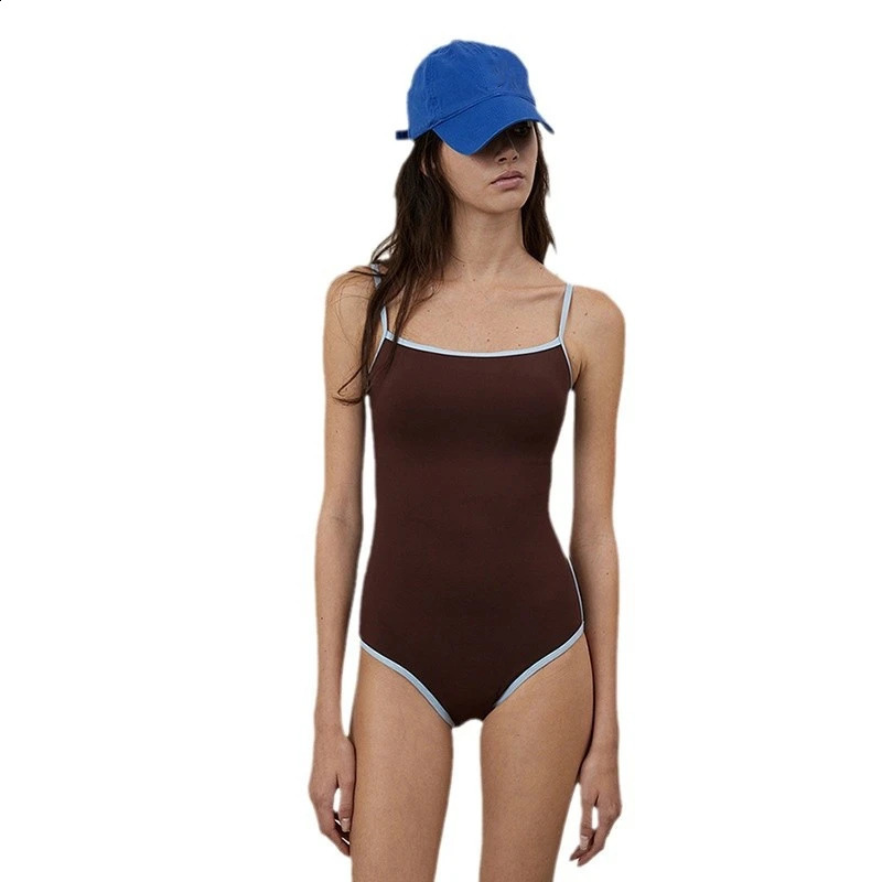 Brown Swimsuit Female 2025 Korean Swimwear Women Cut Out Bathing Suits Summer Beach Wear Sports Monokini Swimming Pool 250317