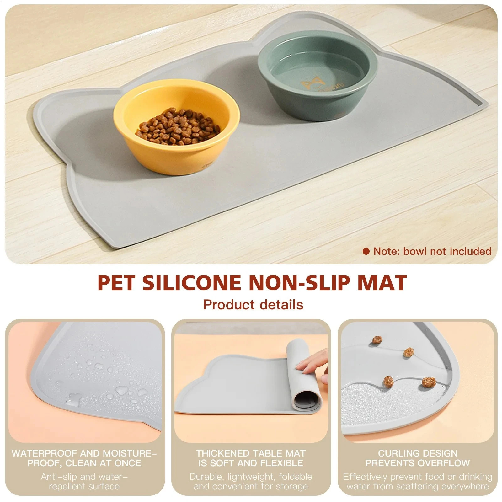 Waterproof pet mat used for dogs cats solid color silicone food mats bowls beverage portable dog feeding 250312