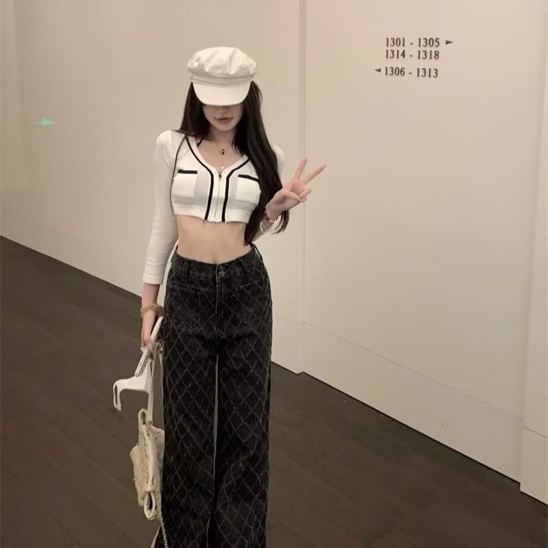 Womens Clothing Spring New Dia Design High Waist Jeans Women's Loose Slimming Straight Wide Leg Trousers