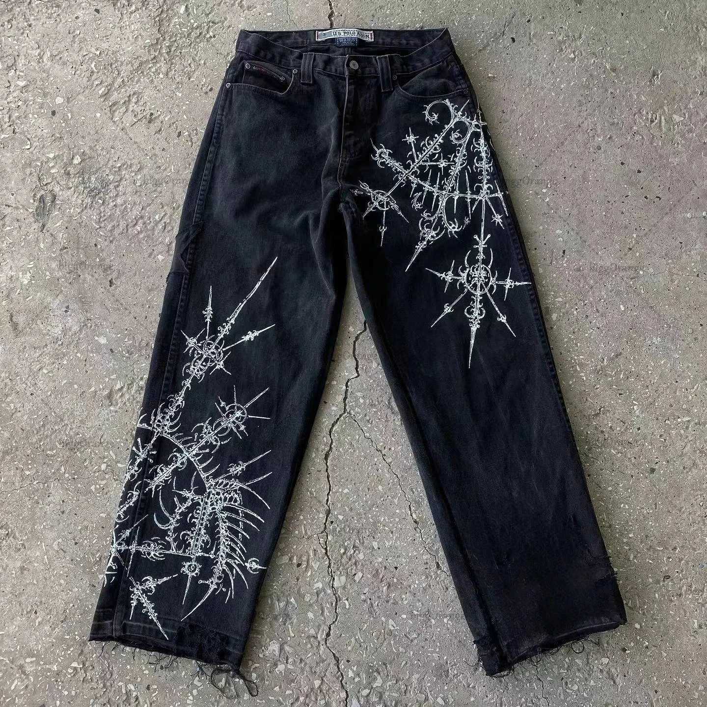 Gothic Baggy Jeans Y2K Style High Quality Retro Leisure Hip Hop Harajuku Street Clothing Mens Womens High Waist Trouser NewT250319