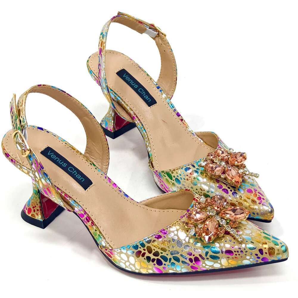 Hot Champagne Color Heels Pointed Toe Crystal Design Pumps With Matching Bag Set For New Women's Wedding Party