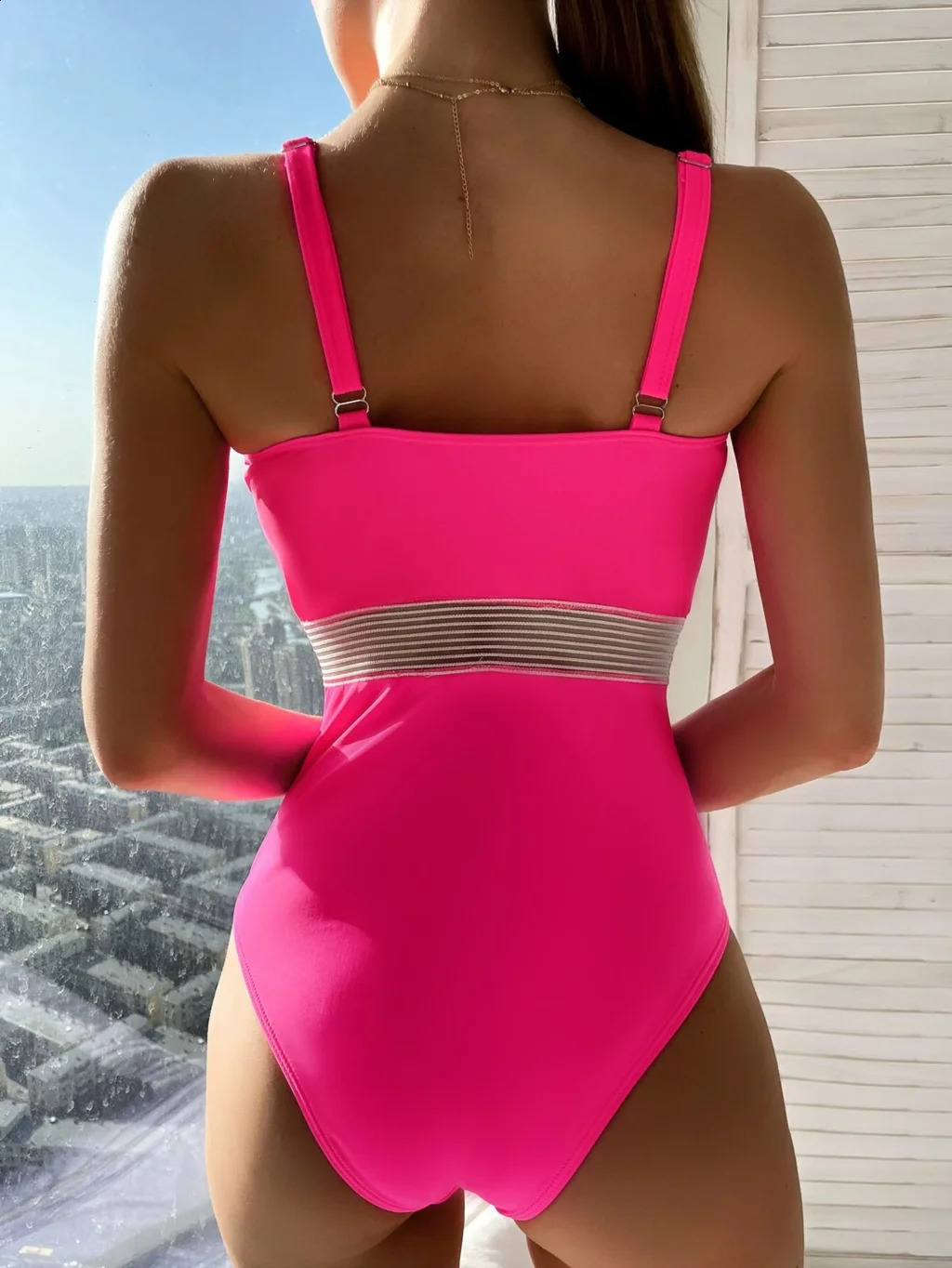 Contrast Mesh push up swimsuit onepiece sexy womens underwear summer 250312