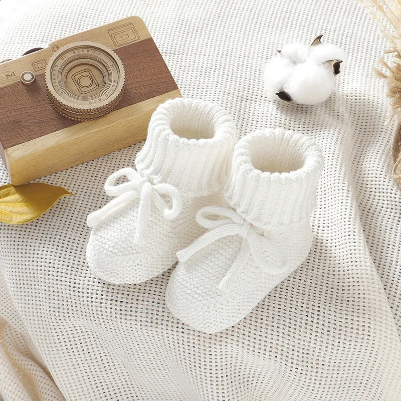Infant Baby Shoes Cotton Knitted born Girl Boy Boots Fashion Solid Warm Toddler Kid Slip-On Bed Shoes Handmade 0-18M Footwear 250319