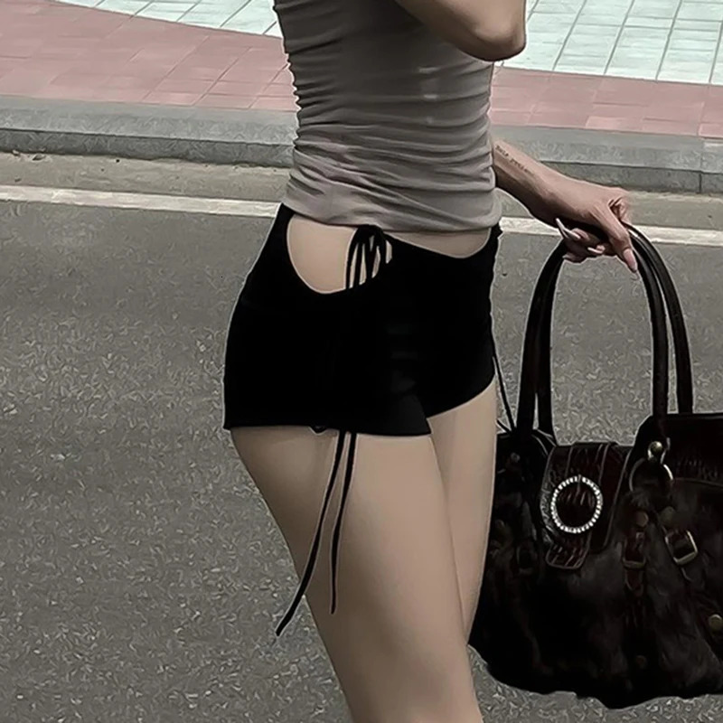 CIBBAR Sexy Bandage Hollow Out Shorts Women Casual Streetwear y2k Low Rise Skinny Black Short Pants Korean Fashion Y2k Chic 250320