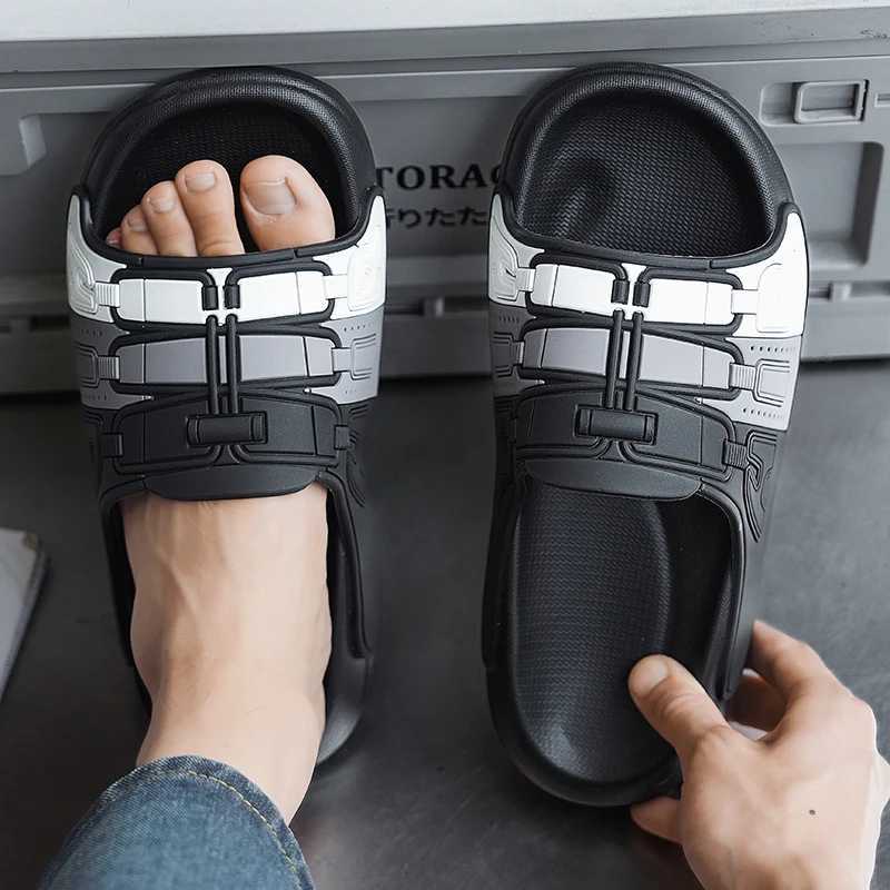 Mens slide fashionable straight slide indoor slide air bath slide outdoor sports beach soft bottom slide Y250320