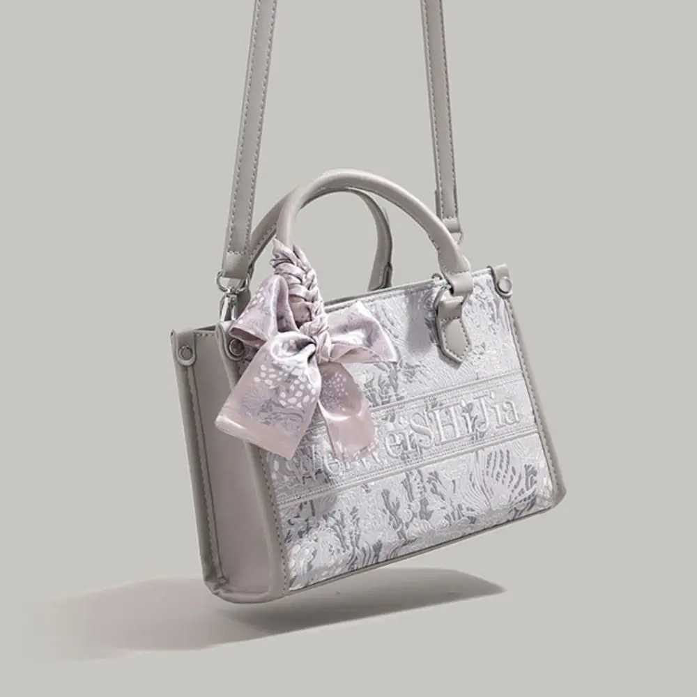 Elegant Embroidered Letter Large Capacity Floral Crossbody Bag With Scarf Shoulder Bag Y250319