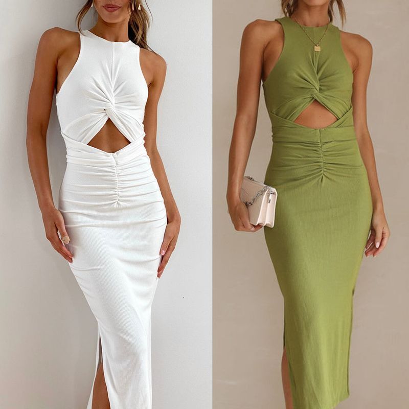 Women's Clothing Spring And Summer New Slim-Fitting Slit INS Casual Holiday Sleeveless Women's Dress
