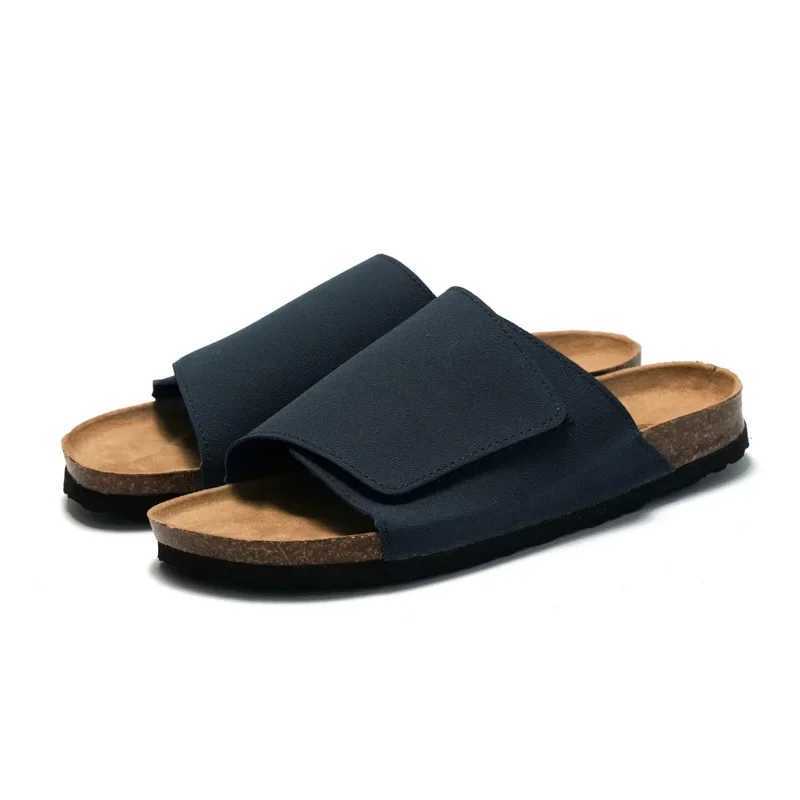 New suede leather cork slider for mens summer classic flat shoes for mens outdoor beach sandals for mens running comfort slider Y250320