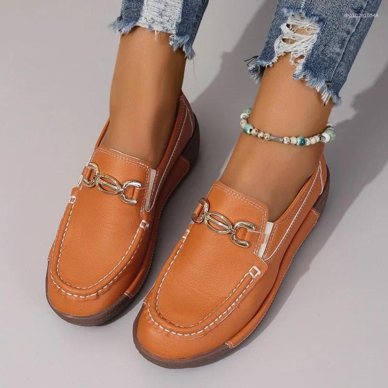 Casual Shoes Women Flat Plus Size 43 Genuine Leather Slipony Low Heels Chaussures Femme Ballet Flats Loafers