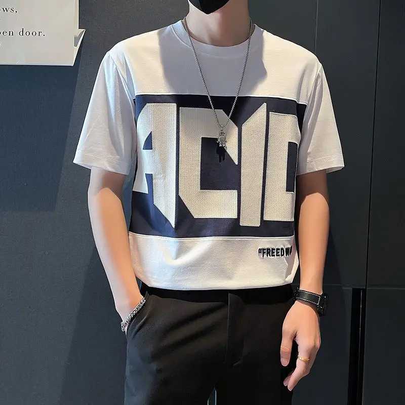 Fashion printed short sleeved O-neck letter T-shirt for mens 2023 summer new item oversized casual zipper Korean T-shirtT250319