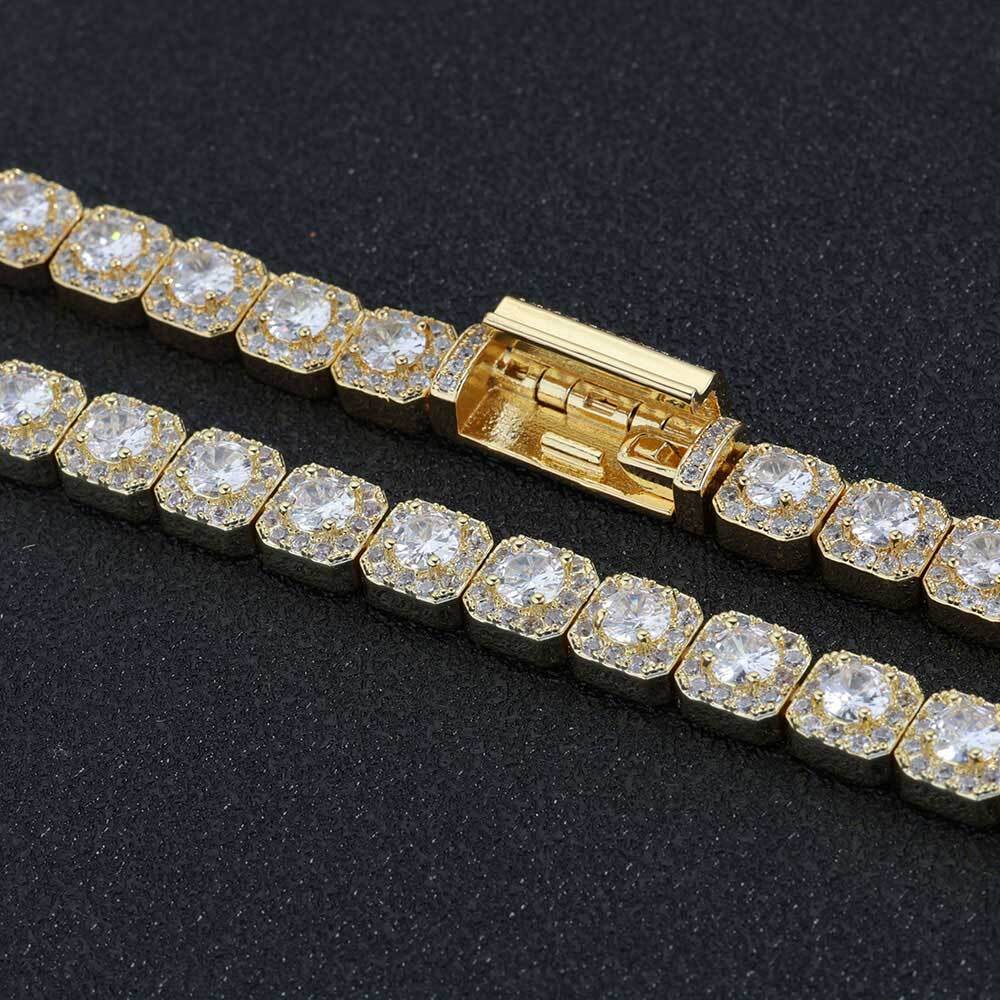 7MM 5A Zircon Cluster Tennis Chain Iced Out Square Sparkling CZ Link Necklace Anniversary gift for him or her Hip Hop Jewelry