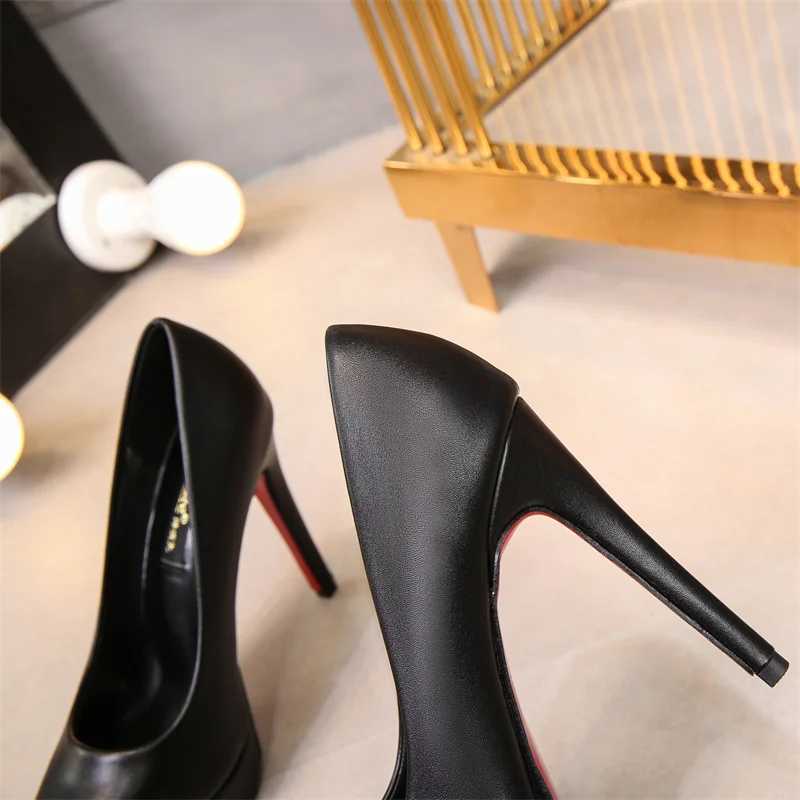 Luxury Wen Pumps Spring Autumn Slip- Platform PU Leather 12cm Thin H Korean Style Casual Wen Professional Shoes Black Y250319