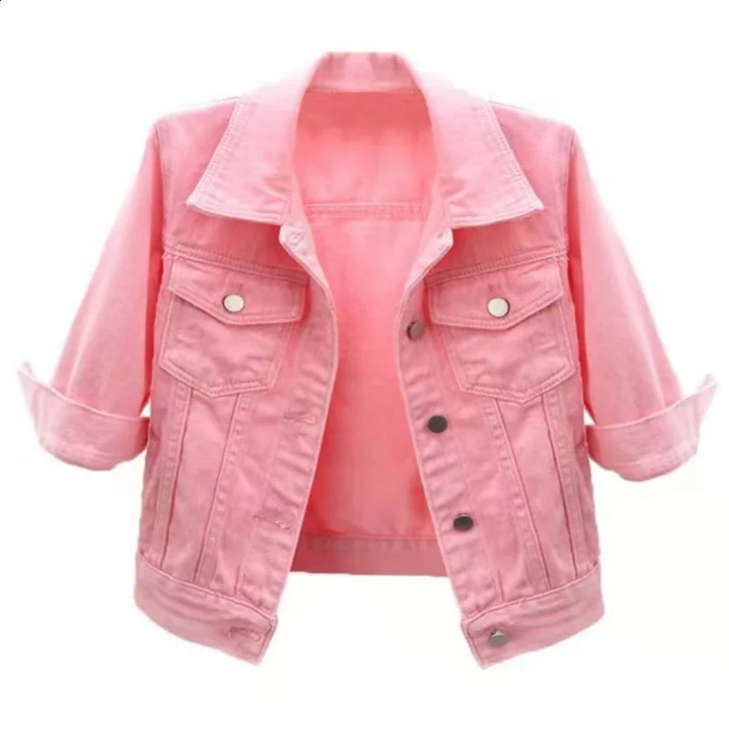 Womens denim jacket spring and autumn short shirt pink denim jacket casual top purple yellow purple blue loose top womens jacket 250317