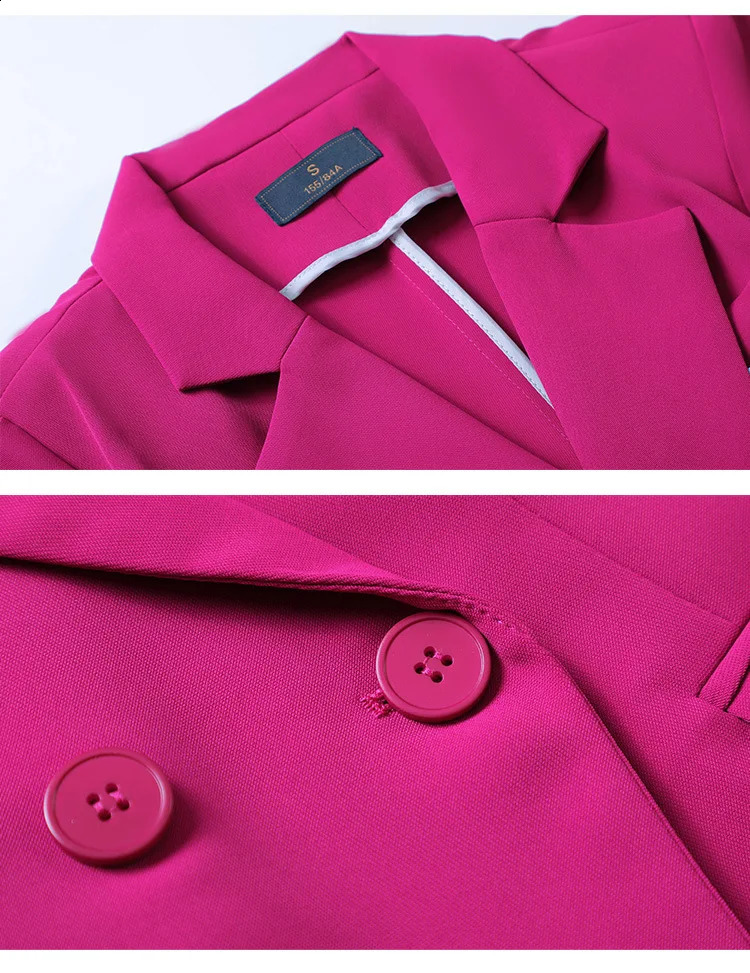 Fuchsia womens summer thin short sleeved jacket formal work pants set 2piece office suit 2024 250319