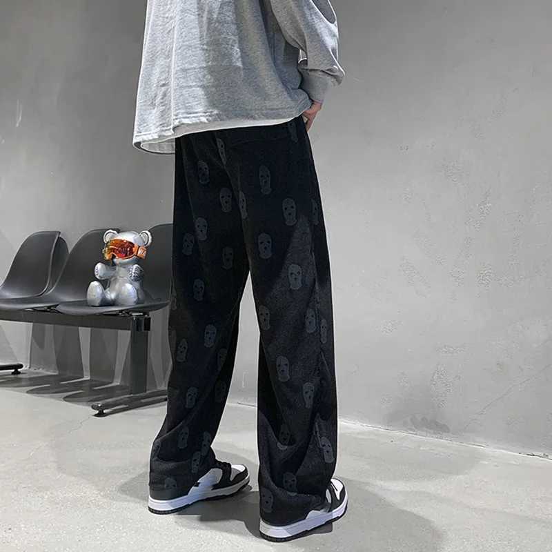 Baggy Corduroy Men Wide Pants Spring Fashion Design Print Trousers Hiphop Straight Sweatpants Oversized Bottoms Man Y2k ClothesT250319