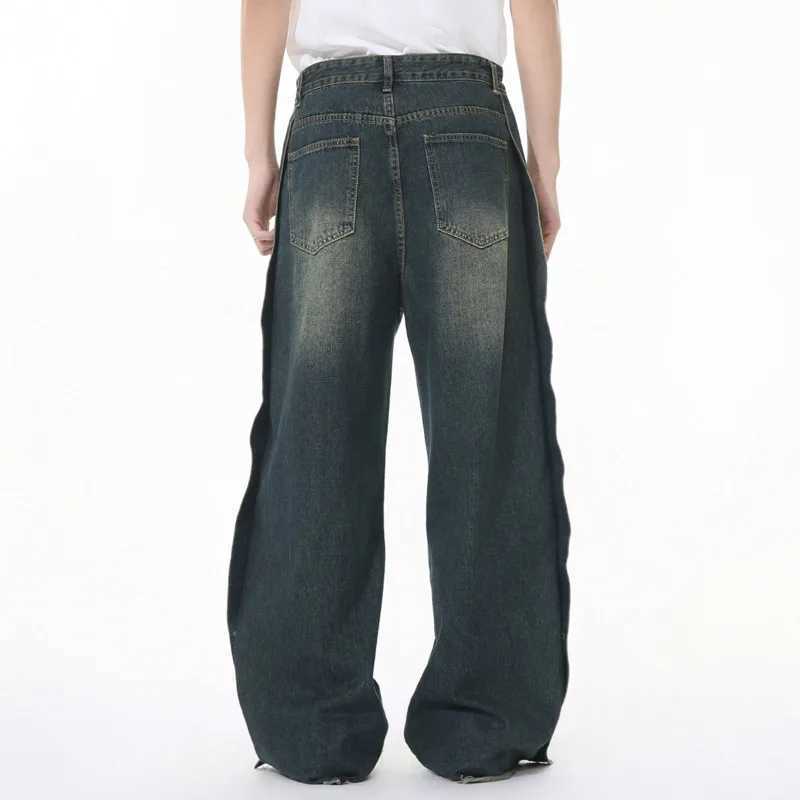 New Mens Wear Hole Heavy Industry Personalized Fashion Versatile Wash Loose Jeans Trend in the US StreetT250319
