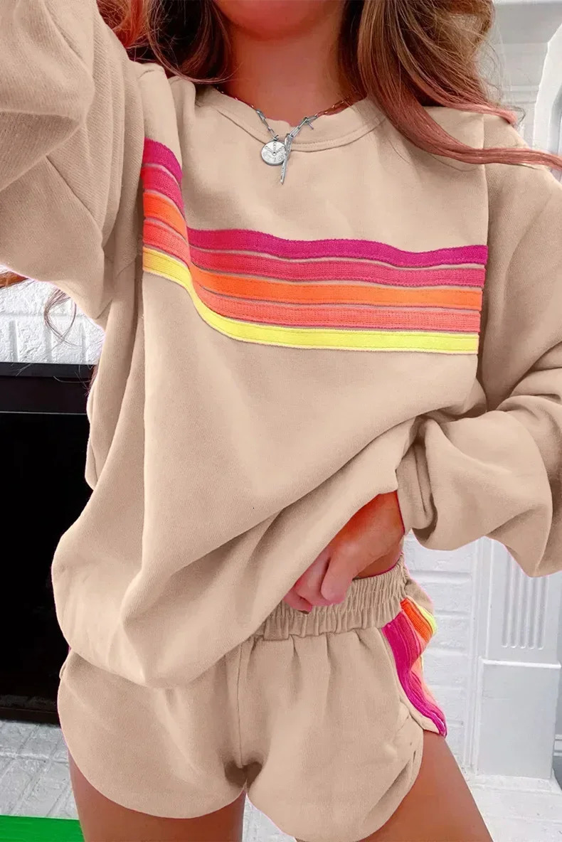 2025 Spring Sports Shirt Track Set Womens Long Sleeve Loose Shorts Fashion Casual 2piece 250320