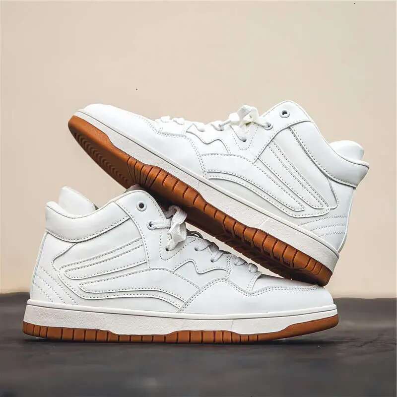 Brand Men's High Top Le ather Comf ortable Non-slip Bask etball Breathable Casual Sport Tennis Shoes Couple Sneakers