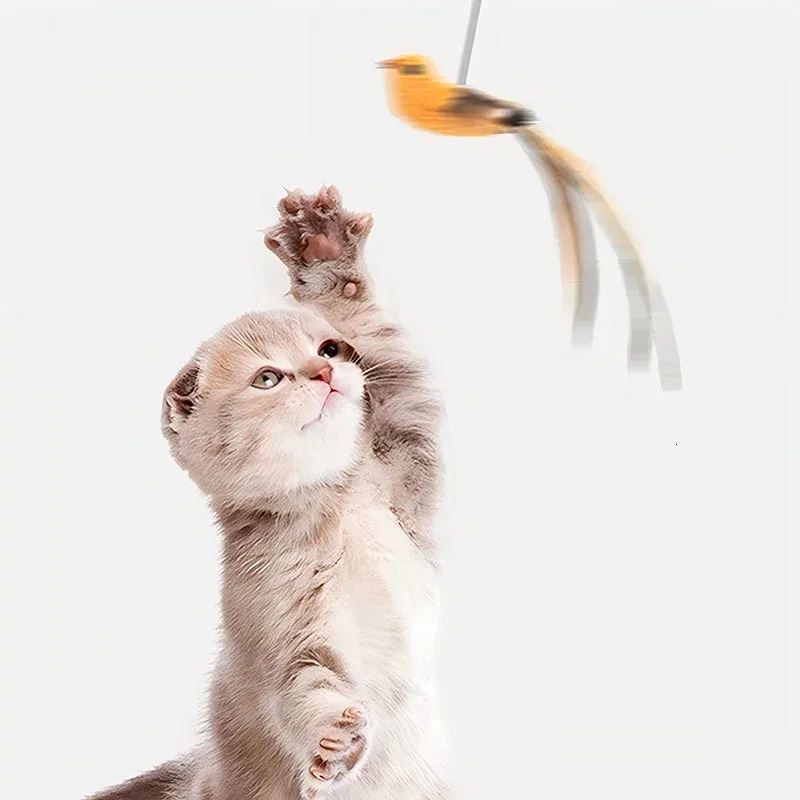 Cat toy simulation bird feather cat teasing stick epoxy suction cup steel wire long self high harmless ingredients 250320