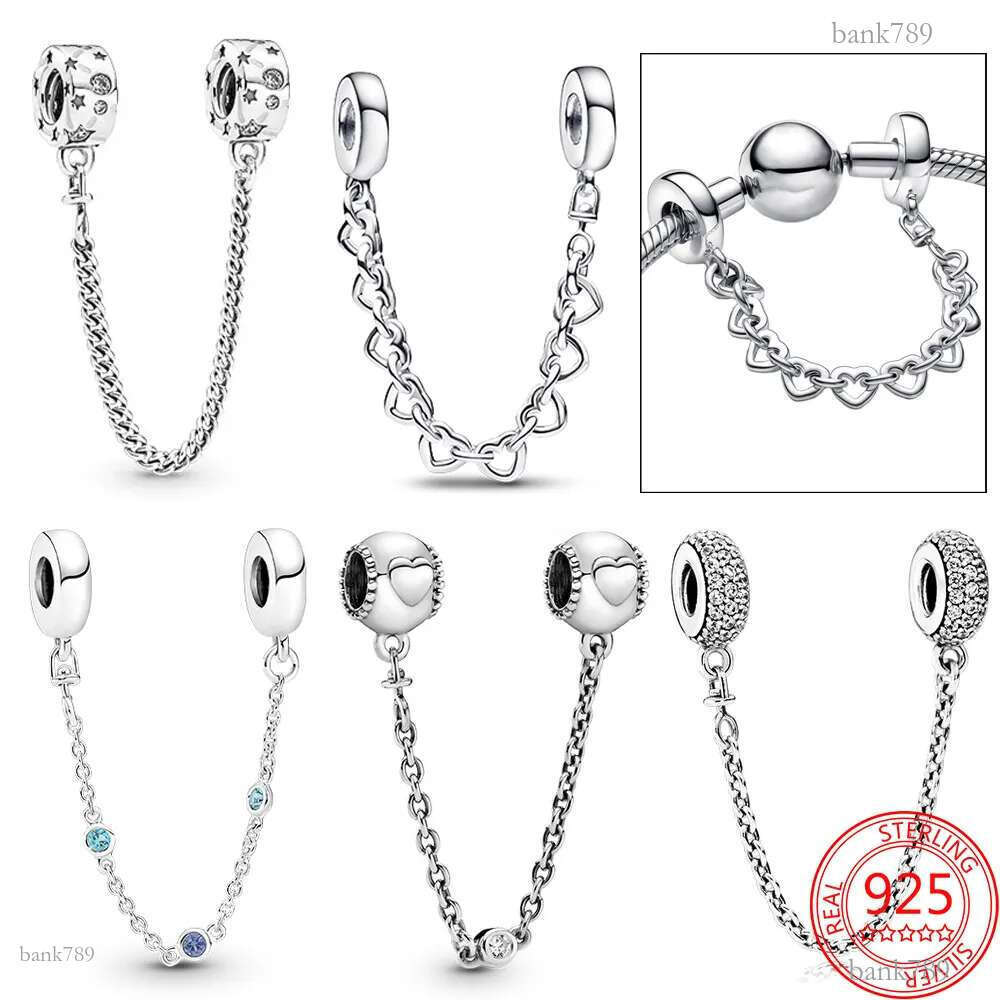 The New Popular S925 Sterling Silver Classic Silver Colored Zircon Triple Bluestone Security Chain Home Heart Charm Fits Bracelet DIY Jewelry Accessories