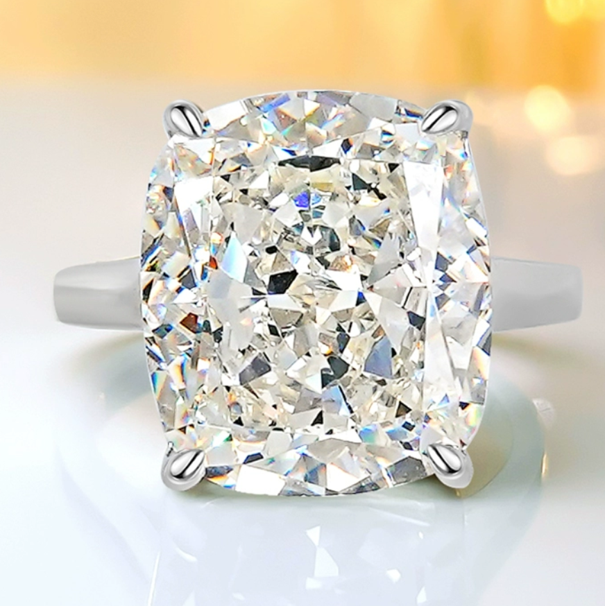 6CT Large Ice Cushion Shape White Moissanite Diamond Gemstones Party Wedding Rings Soild 100% 925 Sterling Silver Women Engagement Band Ring Gift
