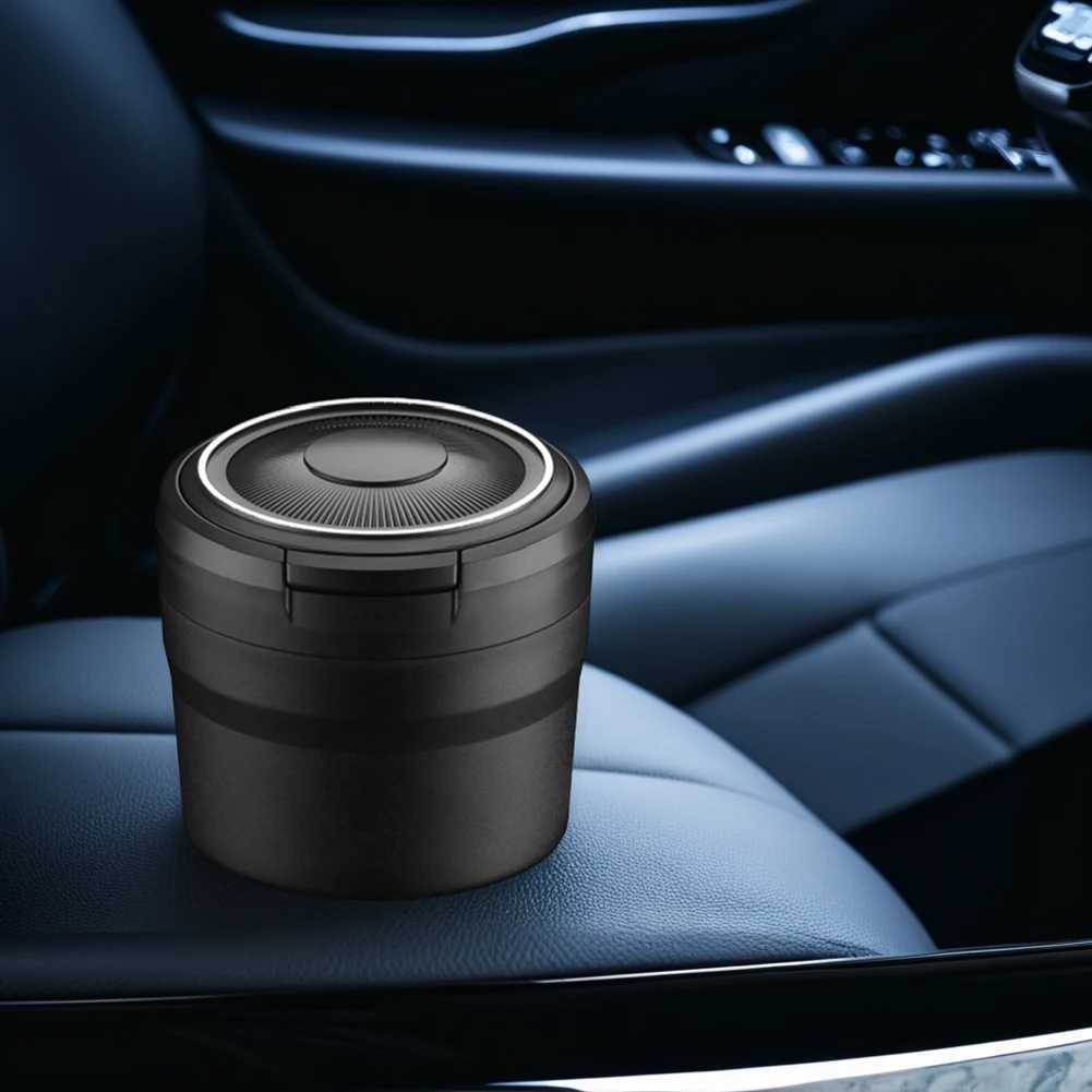 Car Ashtray with Lid Portable Ash Tray with LED Light Mini Car Trash Can Smell Proof Multi-Function for Outdoor TravelC250319