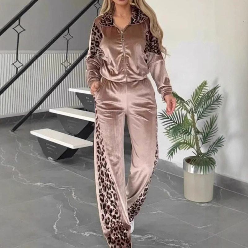 2025 New Leopard Print Contrasting Long Sleeved Home Suit Set