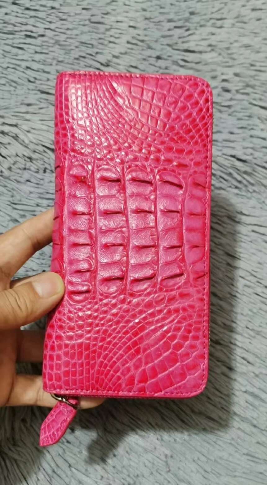 2024 New Crocodile Lady Wallet Genuine Leather Pink Long Purse Fashion Zipper Clutch 45