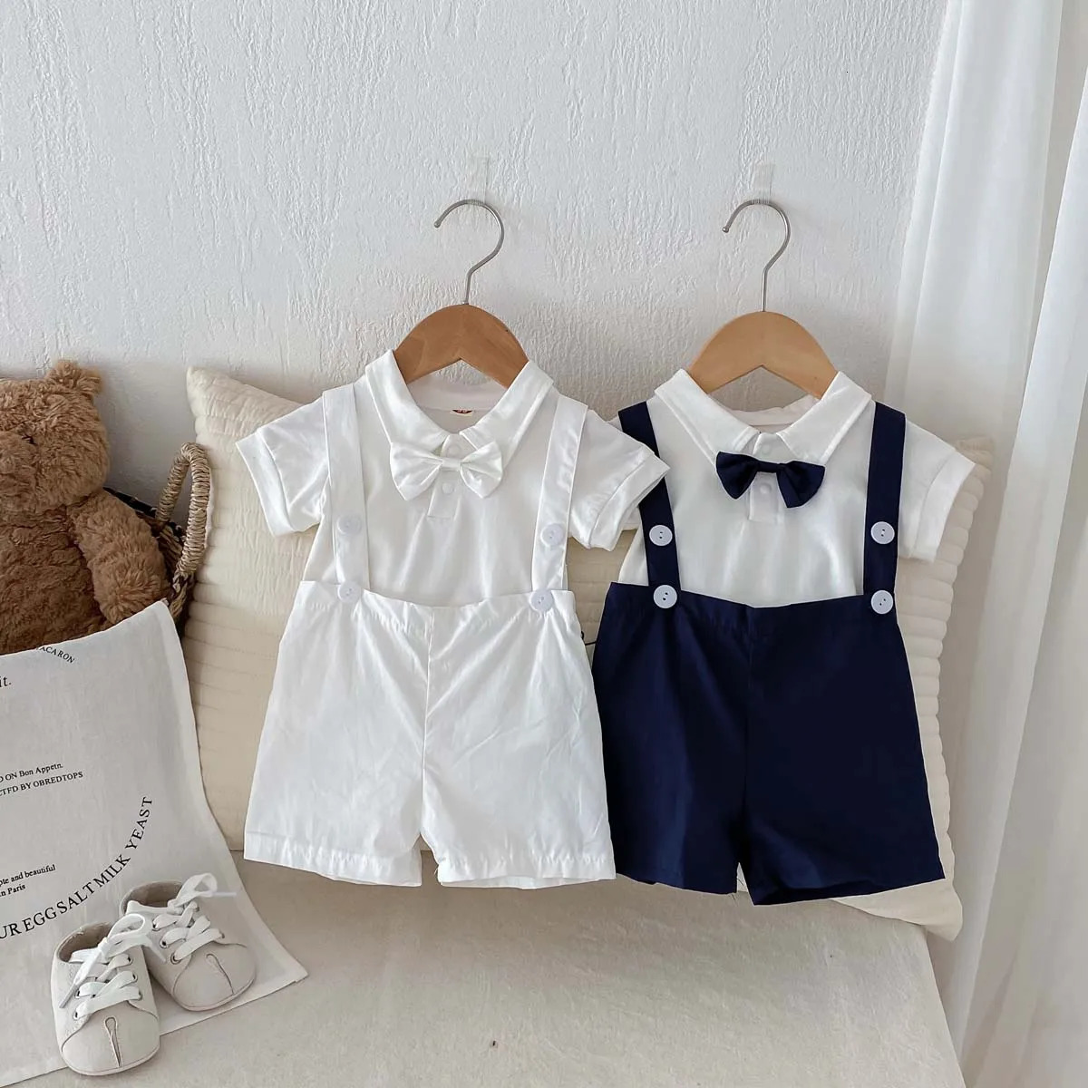Summer Short sleeved Boys Mens WearBow 02 Year Old Freshman Cotton Four Color Set 250319