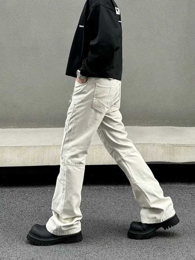 2025 Ropa Y2K Fashion Wash White Ultra Thin Cargo Jeans Mens Clothing Multi Pocket Korean Casual Mens Cotton PantsT250319