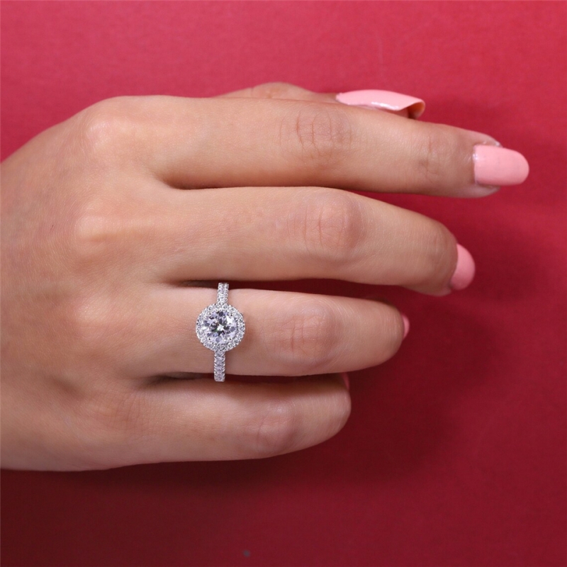 Jewelry 1.0 Carat Round Cut Hlao Engagement Ring Solid 14K White Gold Wedding Lab Grown Diamond Womens Ring HPHT Diamond