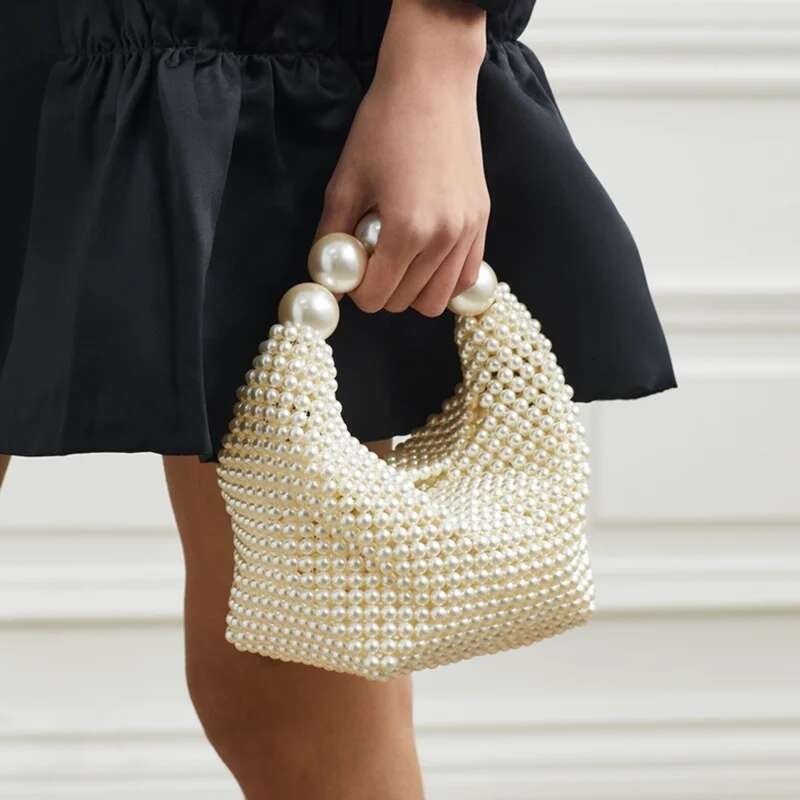 2023 Summer Women's Artificial Pearl Handbags Fashion Handwoven Beaded Dinner Designer Bag High Quality