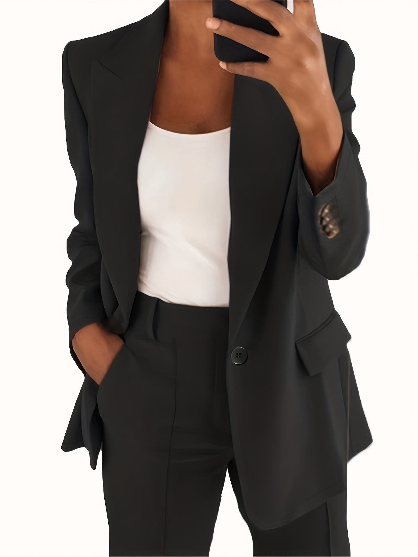 K317Chic Women's Slim Lapel Cardigan Suit Jacket - Classic Solid Colors