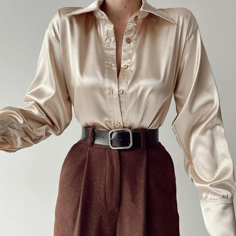 Elegant Satin Shirts Women Fashion Tops Spring Solid Long Sleeve Blouses Vintage Purple Casual Loose Buttons Clothes 18913 250320