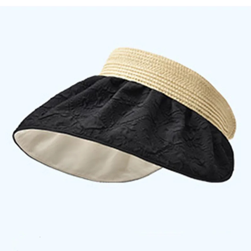 Summer travel sunshade sunblock hat large eaves anti-UV temperament all empty top hat tidal sun hat childrens straw hat 250320