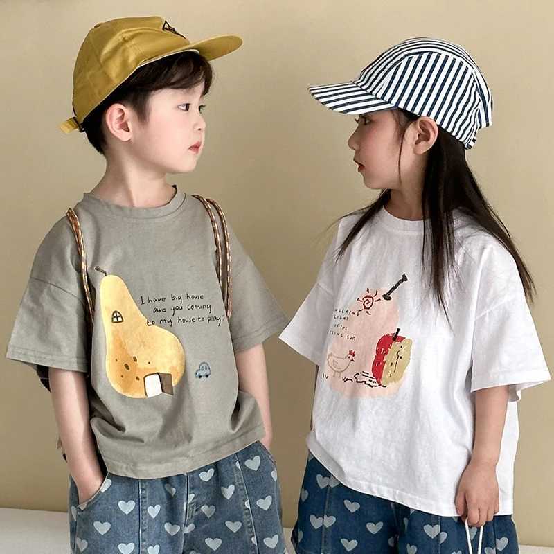 1-10Y childrens short sleeved T-shirt cotton boy cartoon printed T-shirt childrens summer clothing cute girl loose topT250320