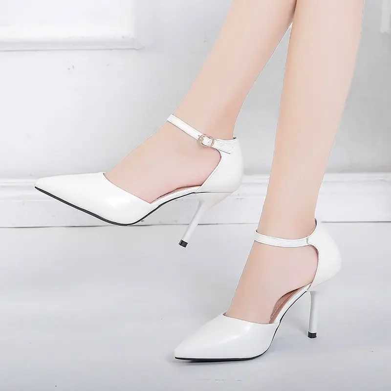 Soft Leather Wens ShoesPointed Toe2024 Spring New High HAnkle StrapCover HeelFem FootwareBig SizeBLACKBEIGE Y250319