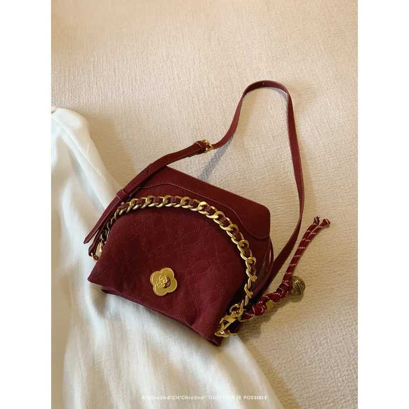 Ladies high-end bag red single shoulder cross body small bag Chinese style palace museum series bucket bag Y250319