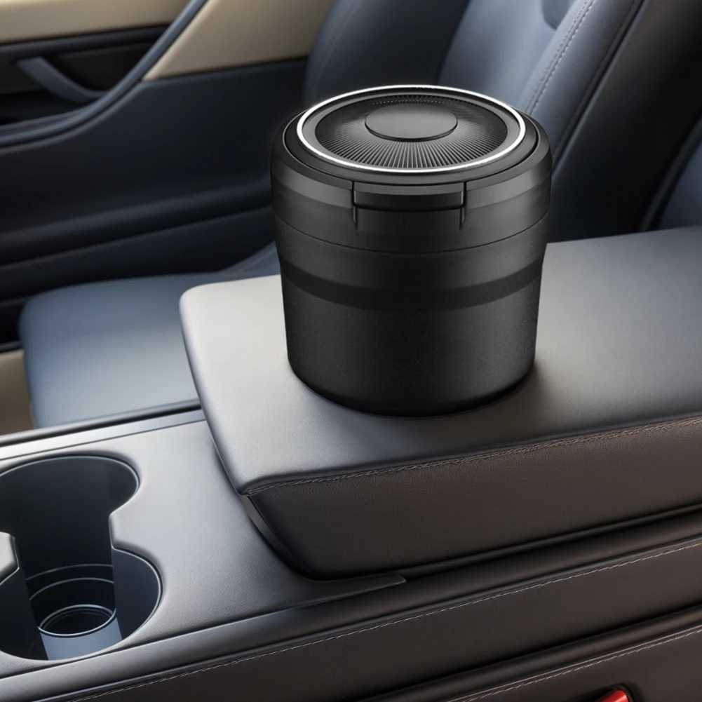 Car Ashtray with Lid Portable Ash Tray with LED Light Mini Car Trash Can Smell Proof Multi-Function for Outdoor TravelC250319