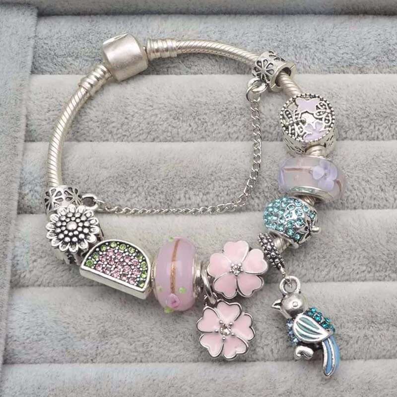 Fashion Woodpecker Charm Bracelets For Women Men Fits Original Crystal Animal Beads Bracelets Bangle For Women Pulseira Jewelry