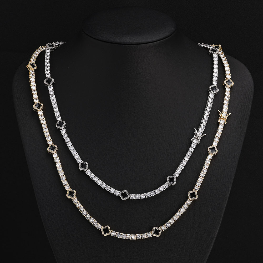 Hip Hop Ice Flower Tennis Clavicle Necklace New Cube Zirconia Brass Black Drip Oil Tennis Chain Jewelry Women Men