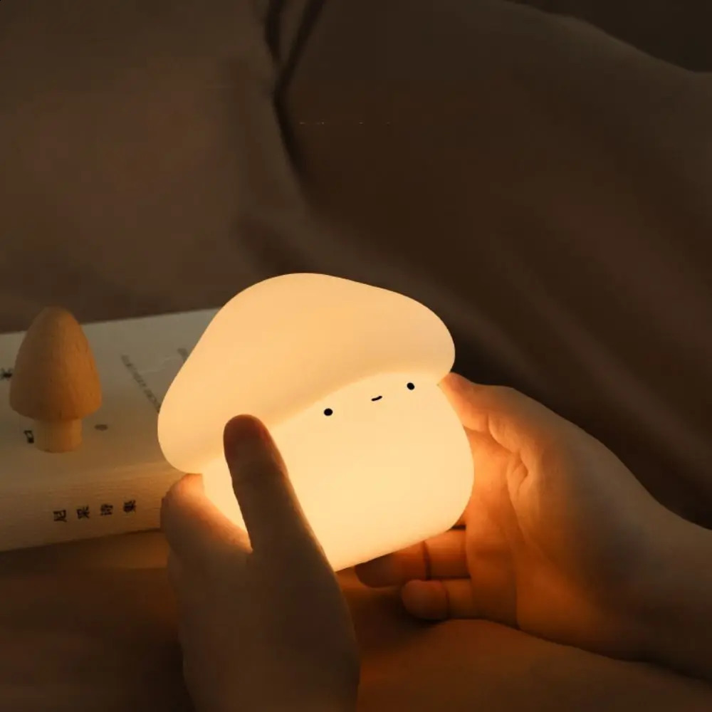 Room Decor Silicone Mushroom Night Lamp Soft Dimmable LED Bedside Lamp Creative USB Charging Sleeping Light Bedrooms 250319